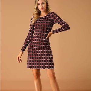 Long Sleeve Plaid Bodycon Dress Large